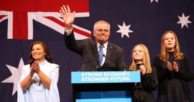 Prime Minister of Australia Scott Morrison, flanked by his wife Jenny Morrison and daughters Lily Morrison and Abbey Morrison concedes defeat following the results of the Federal Election during the Liberal Party election night event at the Fullerton Hotel on May 21, 2022 in Sydney, Australia.