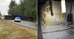 Semi-truck transporting 10,000 bottles of whiskey tips over -- but doesn't spill a drop
