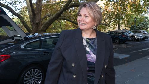 Senator Dorinda Cox arriving at 4 Treasury Place Melbourne for a meeting to decide the new Leader of the Greens.