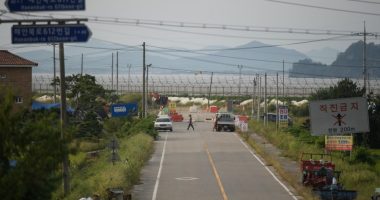 View of the Demilitarized Zone (DMZ) from a South Korean road.