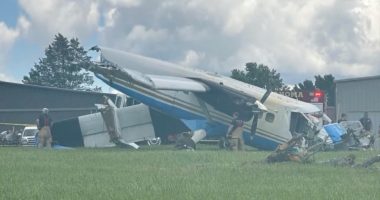Emergency responders at the scene of a small plane crash.