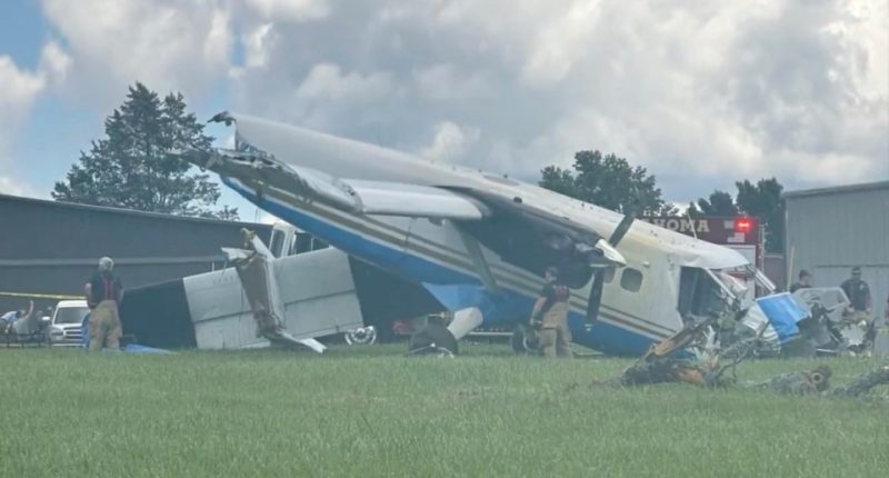 Emergency responders at the scene of a small plane crash.