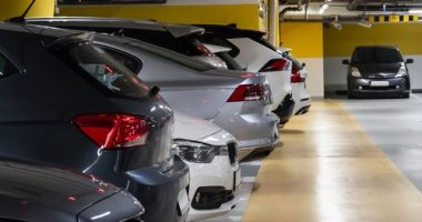 Cars parked in multistorey garage