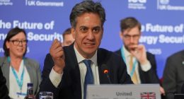 Ed Miliband speaking at an energy security summit.