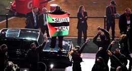 Super Bowl halftime performer charged for running on field with ‘Sudan and Free Gaza’ flag