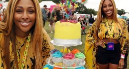 That's one way to celebrate! Alexandra Burke marks her 25th birthday at V Festival with multi-coloured five-tier cake