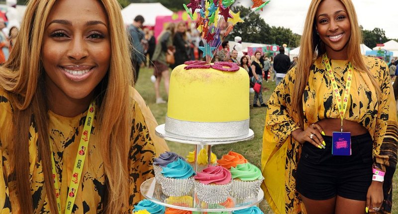 That's one way to celebrate! Alexandra Burke marks her 25th birthday at V Festival with multi-coloured five-tier cake