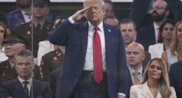 WASHINGTON, DC - JUNE 14: U.S. President Donald Trump salutes as members of the U.S Army participate in the 250th birthday parade of the U.S. Army June 14, 2025 in Washington, DC. The U.S. Army is marking its 250th birthday with a military parade including roughly 6,600 troops, 150 vehicles, and over 50 aircraft.  The parade, which coincides with President Donald Trump's 79th birthday, is designed to tell the history of the Army. (Photo by Andrew Harnik/Getty Images)
