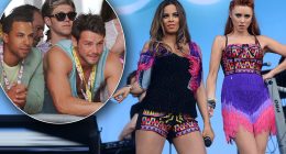 Their biggest fans: Marvin Humes and Ben Foden watch their partners on stage as The Saturdays entertain V Festival (and Niall Horan shows his support, too)