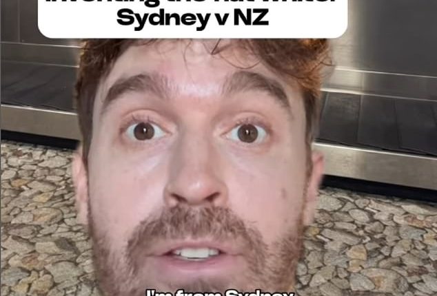 Sydney-based comedian Tom Cashman (pictured), has caused a stir online after seeing this very bold claim at Wellington International Airport in New Zealand