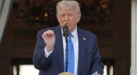 President Donald Trump speaks during a summer soiree on the South Lawn of the White House. He has banned the citizens of 12 countries from travelling to the US.
