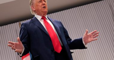 President Donald Trump walking at the G7 summit.