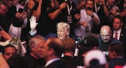 President Donald Trump attends the UFC-316 mixed martial arts event, at the Prudential Center, Saturday, June 7, 2025, in Newark, N.J., withUFC's Dana White, right. (AP Photo/Frank Franklin II)