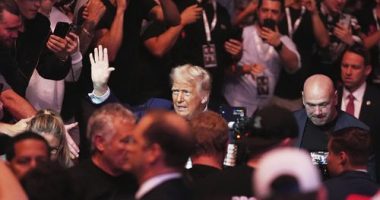 President Donald Trump attends the UFC-316 mixed martial arts event, at the Prudential Center, Saturday, June 7, 2025, in Newark, N.J., withUFC's Dana White, right. (AP Photo/Frank Franklin II)