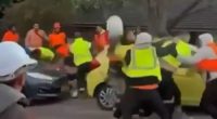The brawl, involving up to 50 people, broke out on Tuesday Morning.