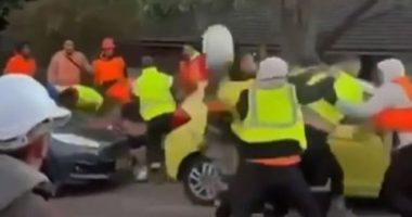 The brawl, involving up to 50 people, broke out on Tuesday Morning.