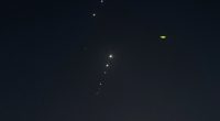 Missile traces in the night sky.