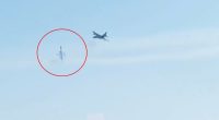 A Su-25 attack jet crashing in the Donetsk region.