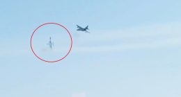 A Su-25 attack jet crashing in the Donetsk region.