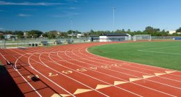 High school running track and football field.
