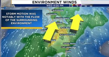 What are straight-line winds? How could they have helped topple a crane in Merritt Island?