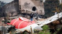 Wreckage of a crashed Air India Boeing 787-8 Dreamliner aircraft.