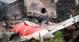 Wreckage of a crashed Air India Boeing 787-8 Dreamliner aircraft.