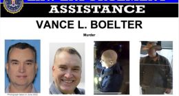 This image provided by the FBI on Saturday, June 14, 2025, shows part of a poster with photos of Vance L. Boelter
