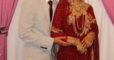 Wedding photo of a bride and groom.