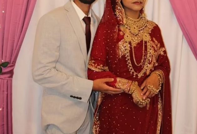 Wedding photo of a bride and groom.