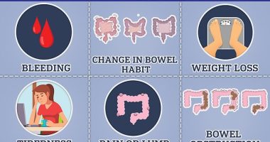 Bowel cancer can cause blood in the stool, changes in bowel habits and unexplained weight loss