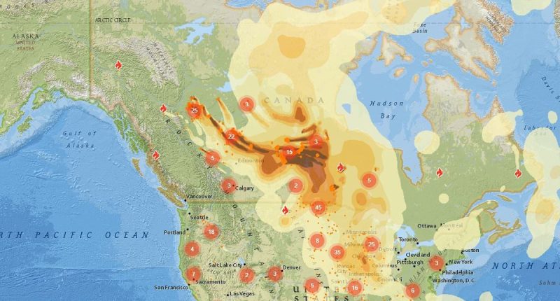Canadian wildfire smoke wafts across US as horrifying map reveals where air quality may turn deadly