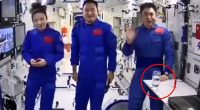 Conspiracy theories ignite online as China posts a video of a glass of water on the Tiangong Space Station - as sceptics claim it seems 'fully subjected to gravity'