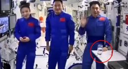 Conspiracy theories ignite online as China posts a video of a glass of water on the Tiangong Space Station - as sceptics claim it seems 'fully subjected to gravity'