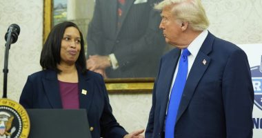 Mayor Muriel Bowser (D) speaks as President Trump