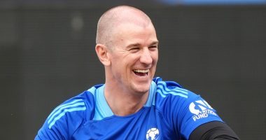 Former England goalkeeper Joe Hart sports fresh scars of hair transplant at Soccer Aid... in a far cry from his days in Head and Shoulders adverts!