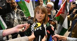 Greta Thunberg's angry reaction when she is asked about some of 'freedom flotilla' group's support for Hamas and Hezbollah as she lands in Sweden