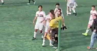 Incredible scenes as Brazilian football match descends into mass brawl with Military Police called after linesman lashed out at teenage player
