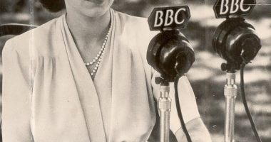 A young Princess Elizabeth about to give a radio speech on her 21st birthday during the royal tour of South Africa in 1947
