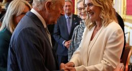 Kate Winslet has accepted a new position as part of the King's Trust - after claiming that she would be 'upset and disgusted' if she had come from 'wealth or royalty' (pictured with King Charles during a reception at St James's Palace in London)
