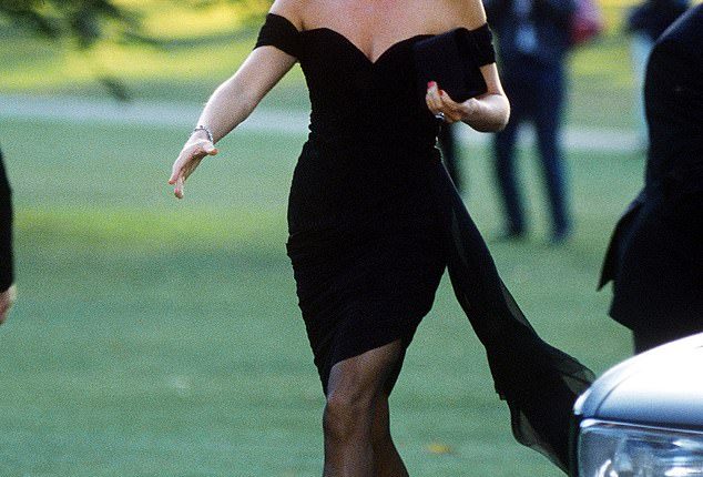 Princess Diana wore her famous little black dress by Christina Stambolian to a charity dinner at the Serpentine Gallery on June 29, 1994