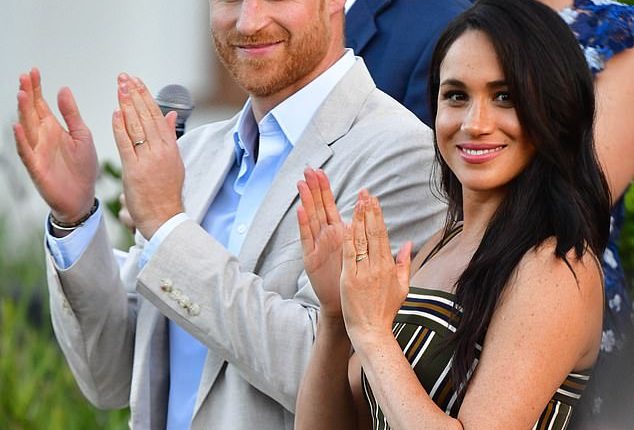 In an interview with entrepreneur and Dragons' Den judge Emma Grede yesterday, Meghan  said she 'would ask people to tell the truth' when pressed on 'rewriting her public narrative'. Here, she is pictured with husband Prince Harry in 2019