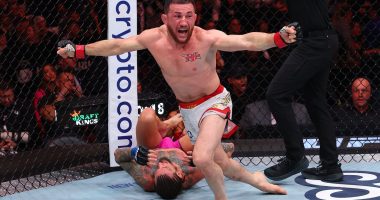 Merab Dvalishvili chokes Sean O'Malley into submission in front of Donald Trump at UFC 316 before jumping over octagon for chat with president in New Jersey