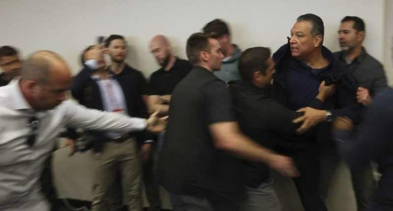 Padilla forcibly removed from Noem press conference, handcuffed