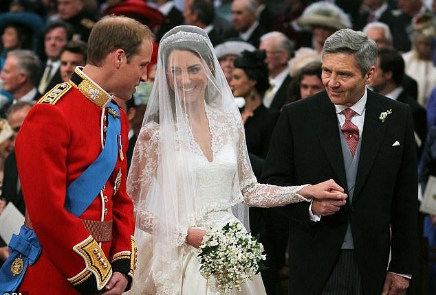 Michael Middleton, the father of Catherine, the Princess of Wales, is pictured with his daughter and son-in-law on their wedding day in April 2011