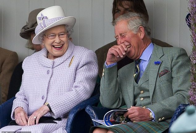 Queen Elizabeth II and the then-Prince Charles at the 2012 Braemar Highland Gathering