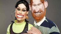 Meghan, Duchess of Sussex, and Prince Harry, Duke of Sussex, as seen on the satirical show Spitting Image in 2020