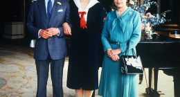 Princess Diana chose a sailor suit from the Bellville Sassoon's ready-to-wear collection for her first official portrait with Prince Charles and Queen Elizabeth