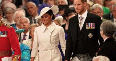 Prince Harry and Meghan Markle arrive to attend a Service of Thanksgiving for the 2022 Platinum Jubilee of Queen Elizabeth II