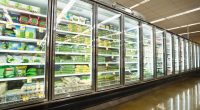 Frozen food aisle in a supermarket.